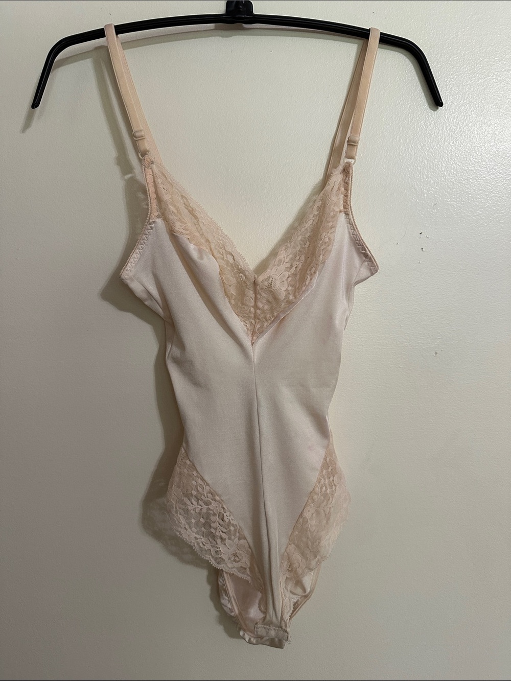 Vintage Lace-Trim Slip Bodysuit in Light Blush